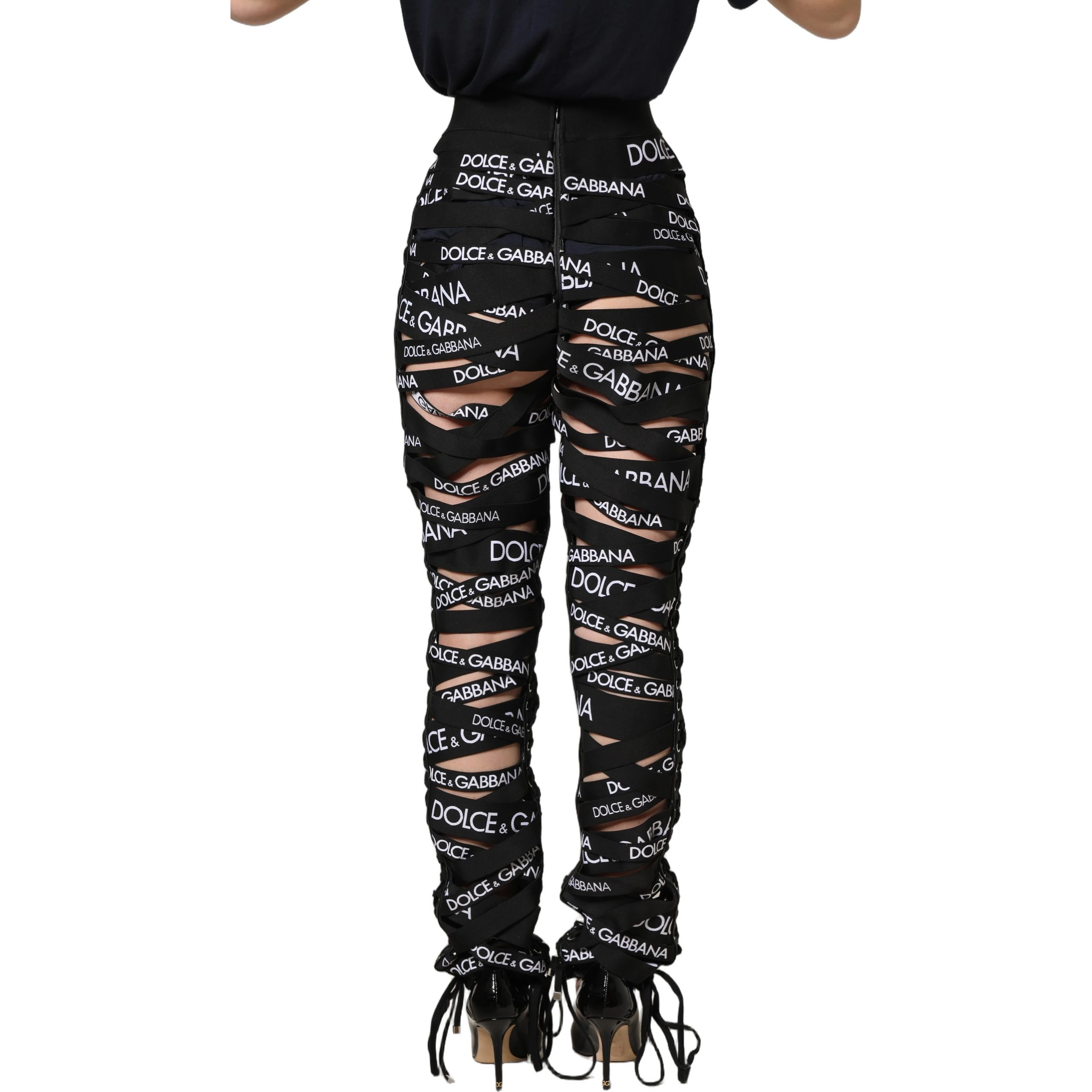 Black Logo Tape Cut Out Skinny High Waist Pants
