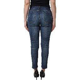 Blue Tattered Skinny Mid Waist Denim Jeans