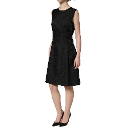Black Floral Jacquard Sleeveless A-line Dress