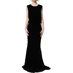 Black Viscose Velvet Floor Length Gown Dress