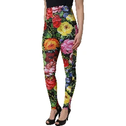 Multicolor Floral Stretch Jersey Leggings Pants