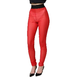 Red Nylon Stretch Slim Legging Trouser Pants