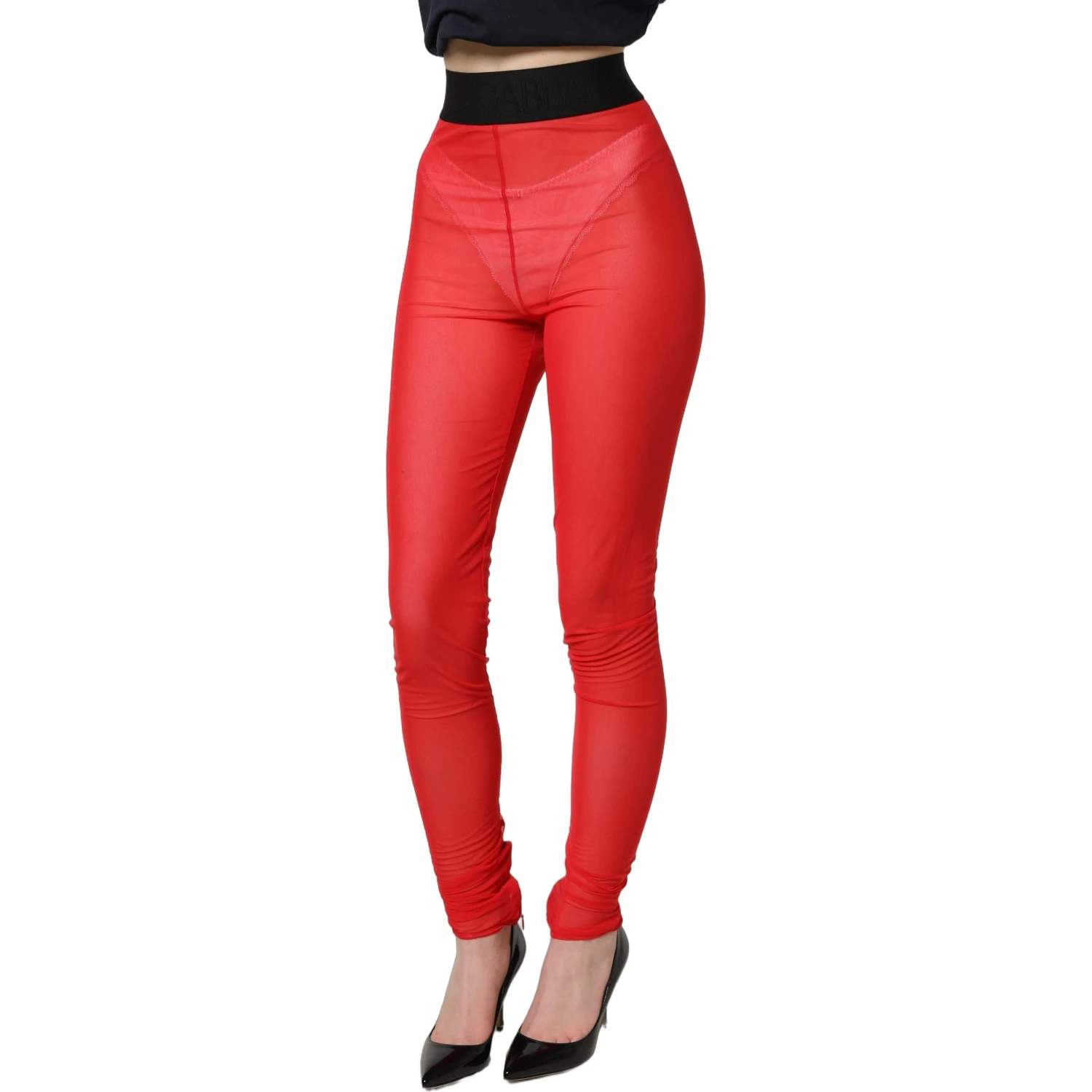 Red Nylon Stretch Slim Legging Trouser Pants