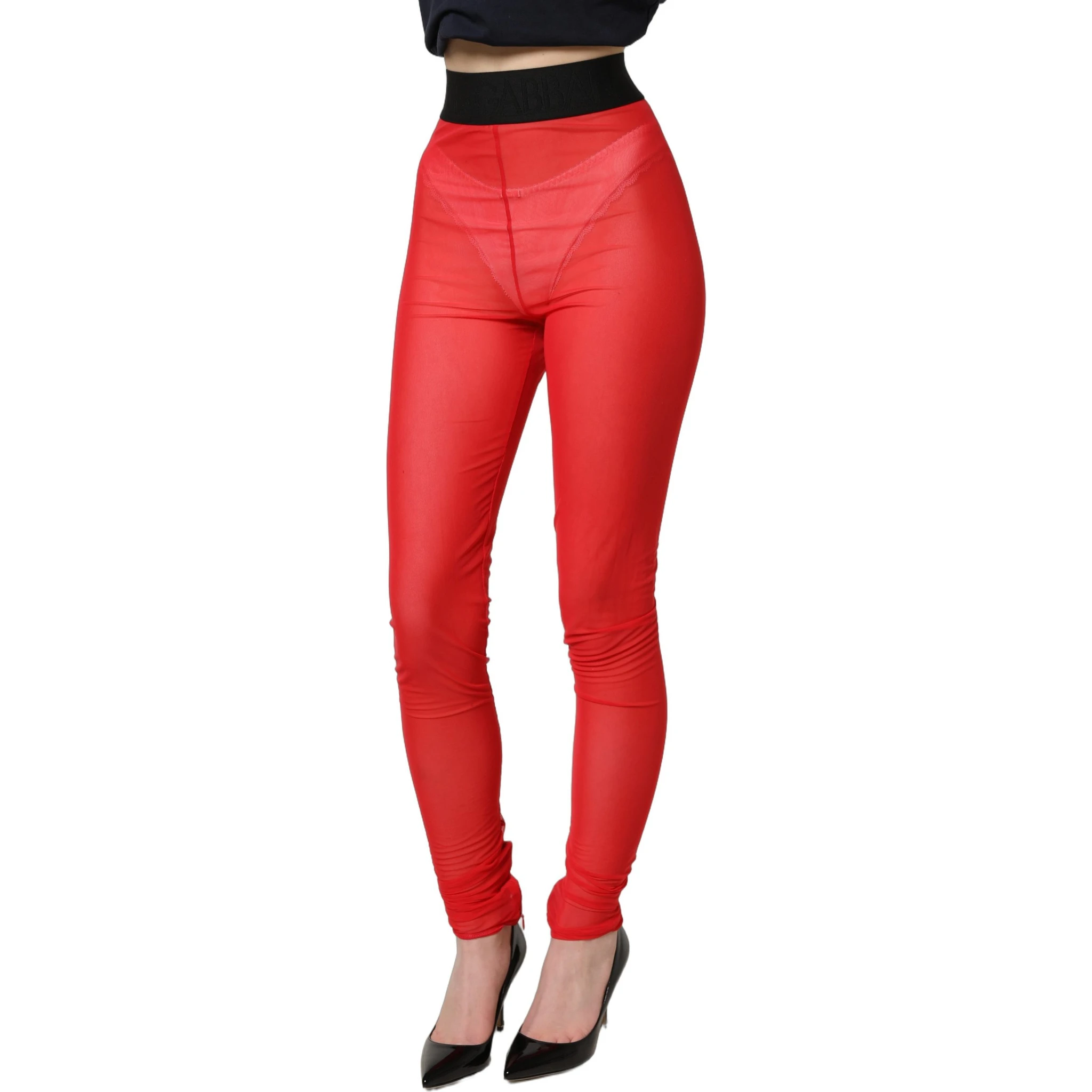 Red Nylon Stretch Slim Legging Trouser Pants