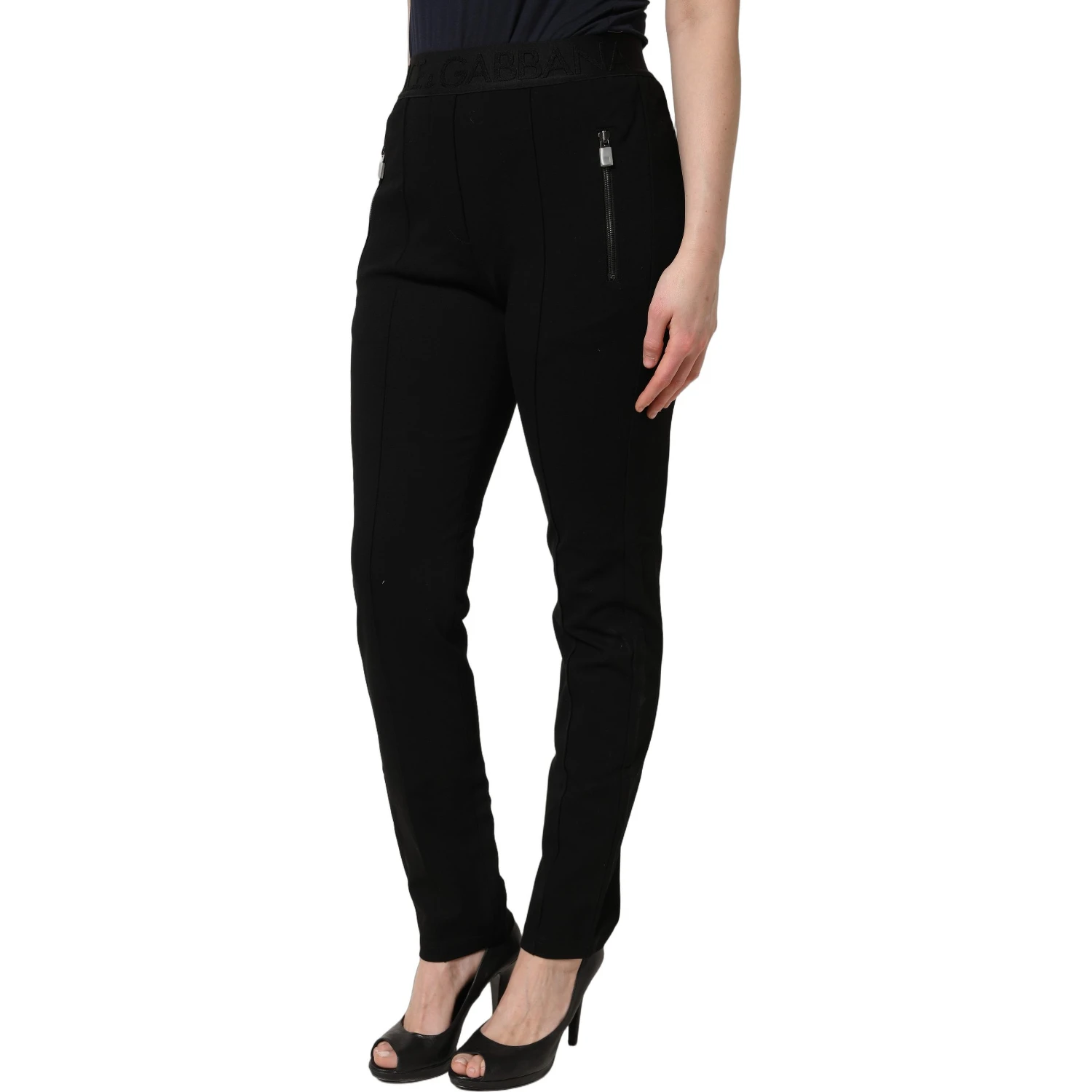 Black Viscose Mid Waist Skinny Trouser Pants