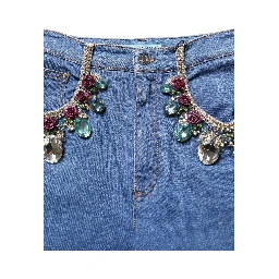 Blue Cotton Embellished BermudaDenim Shorts
