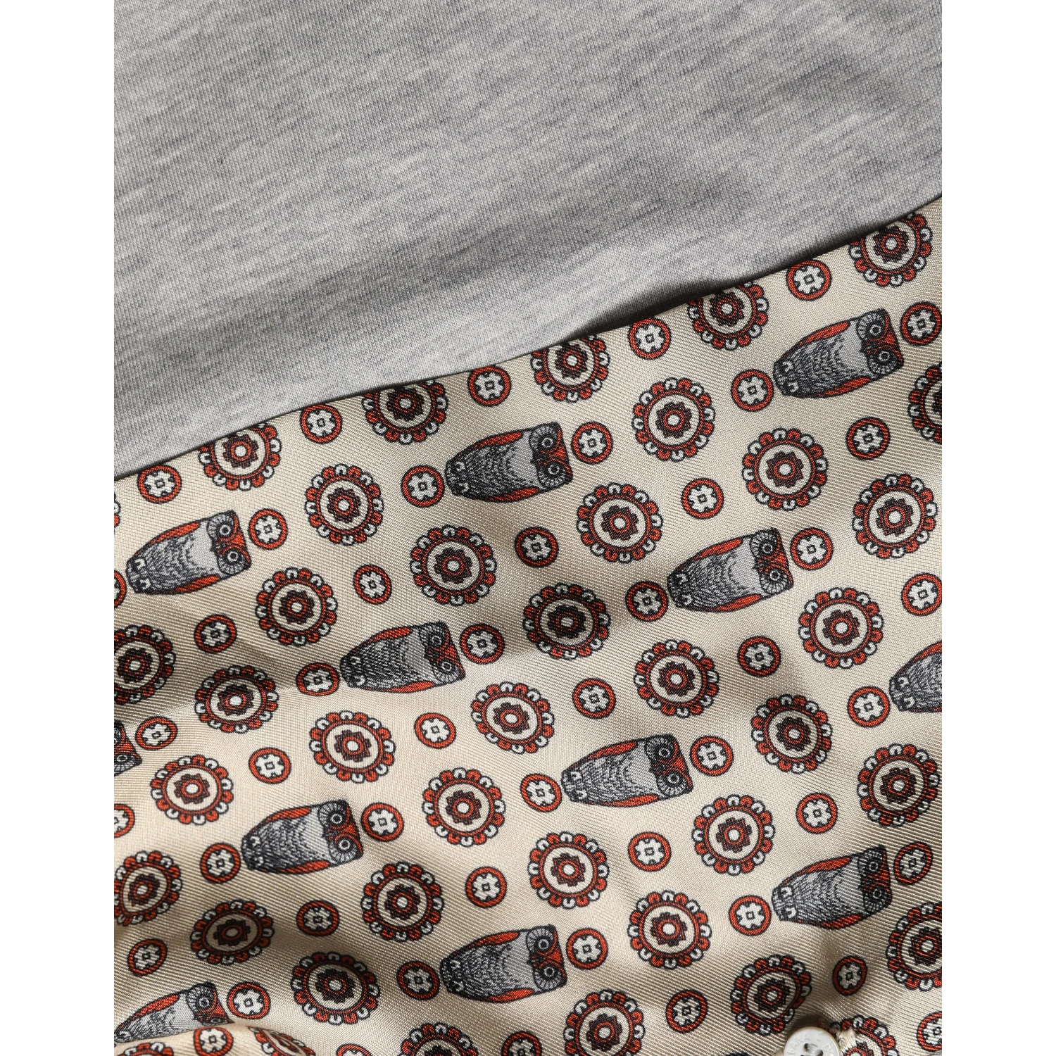 Gray Cotton V-neck Owl Silk Scarf Top T-shirt