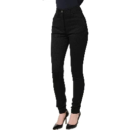 Black Nylon Stretch Skinny High Waist Pants