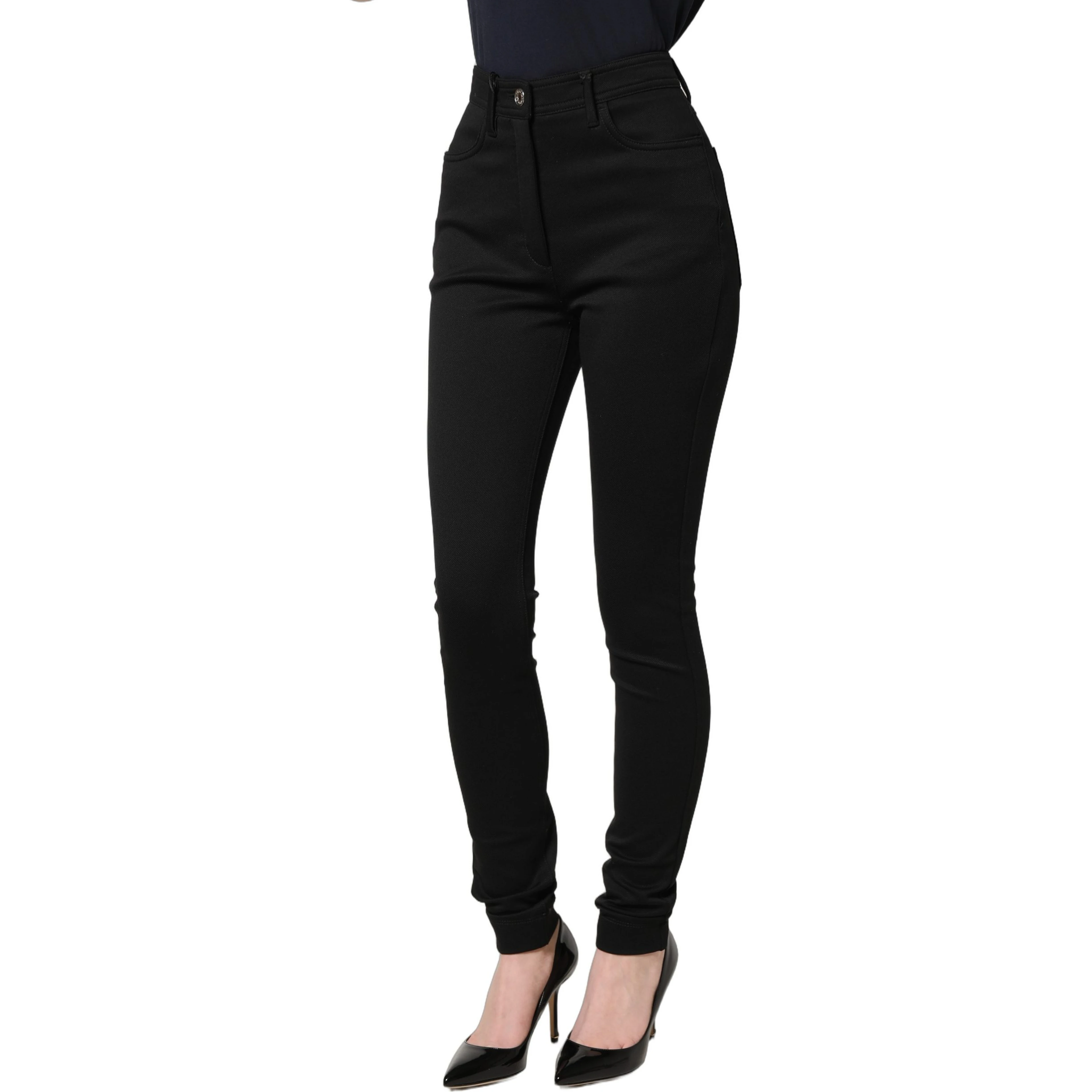 Black Nylon Stretch Skinny High Waist Pants