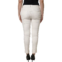 White Tattered Skinny Cotton Denim Jeans