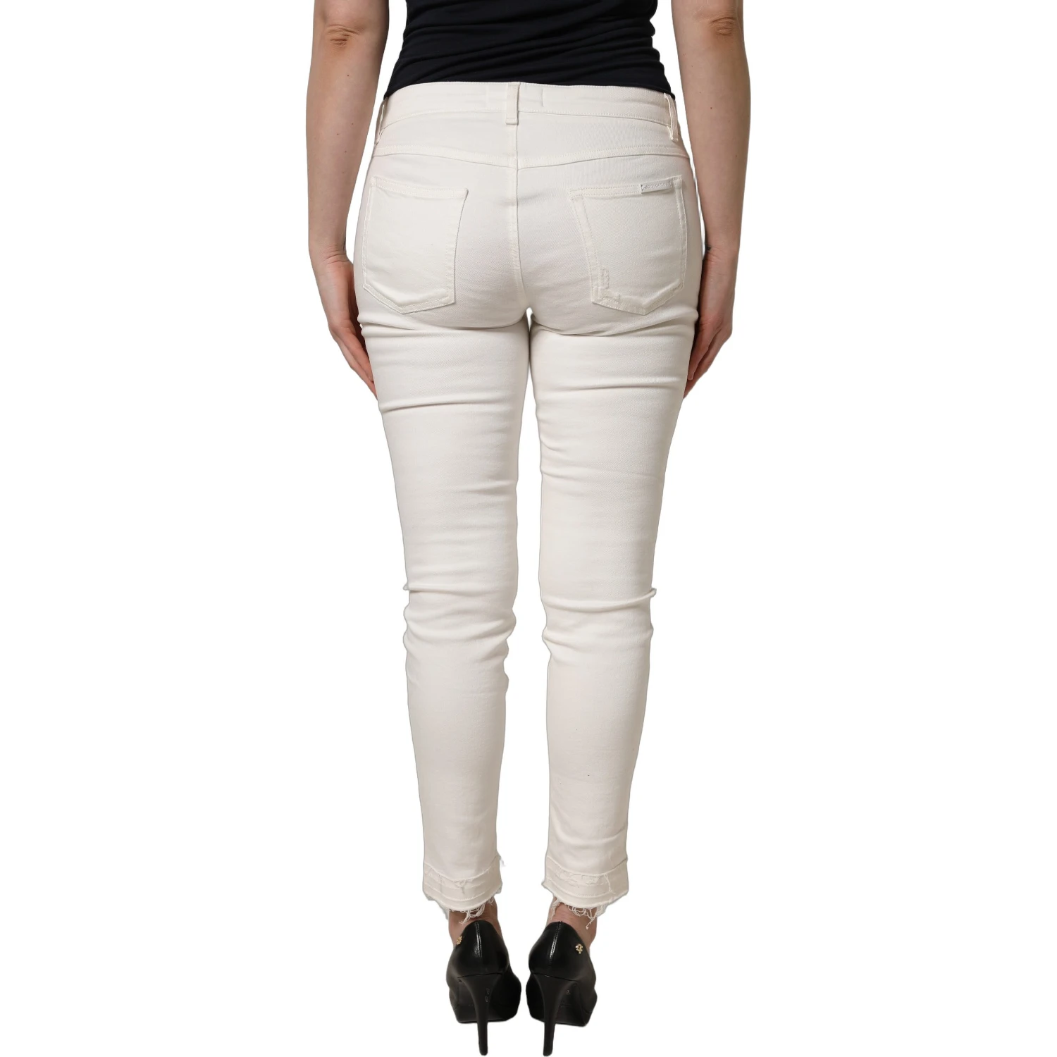 White Tattered Skinny Cotton Denim Jeans