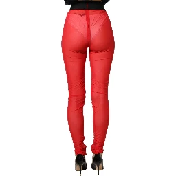 Red Nylon Stretch Slim Legging Trouser Pants