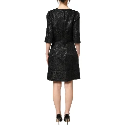 Black Floral Jacquard Flared A-line Dress