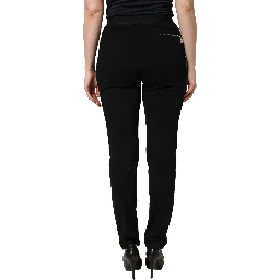Black Viscose Mid Waist Skinny Trouser Pants