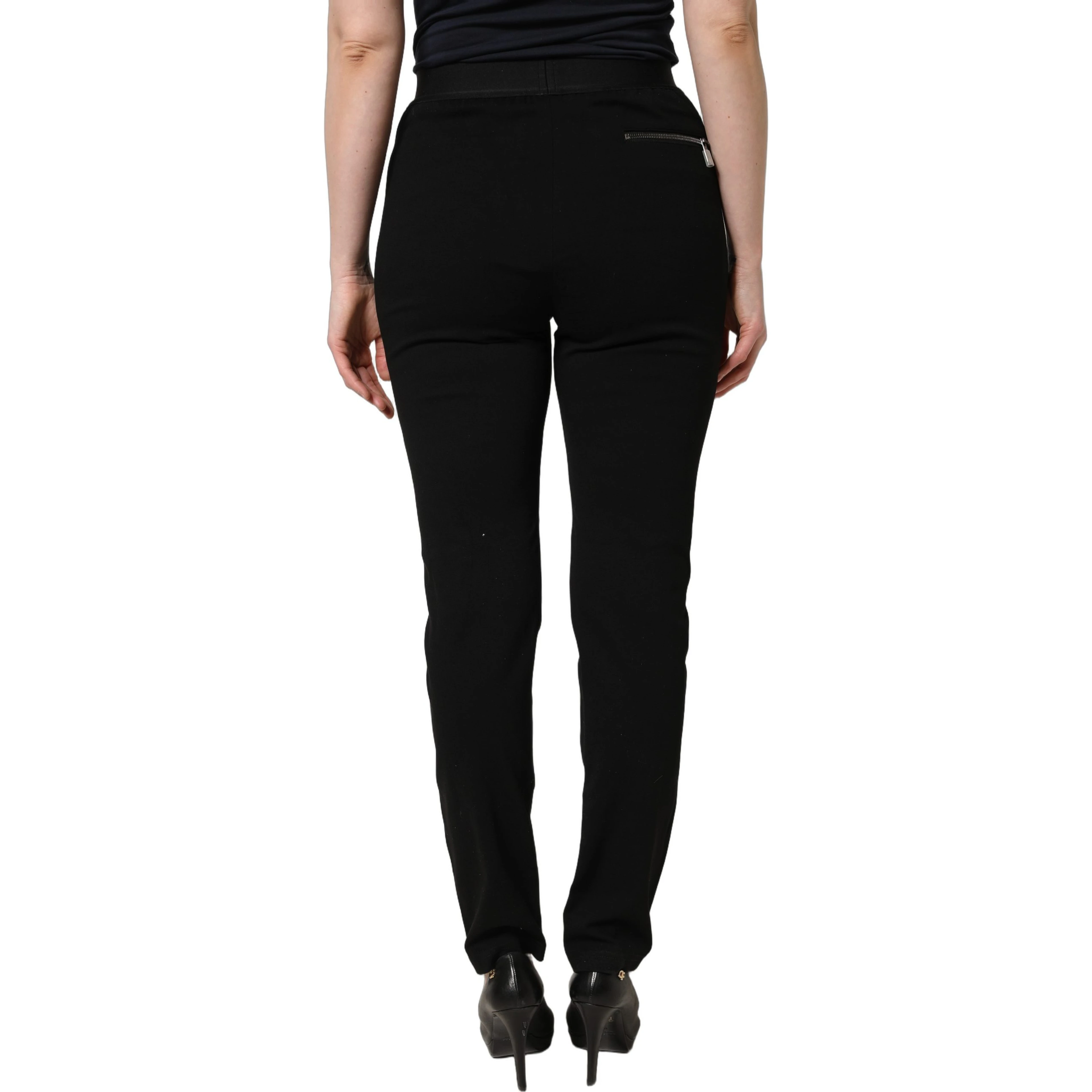 Black Viscose Mid Waist Skinny Trouser Pants
