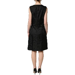 Black Floral Jacquard Sleeveless A-line Dress