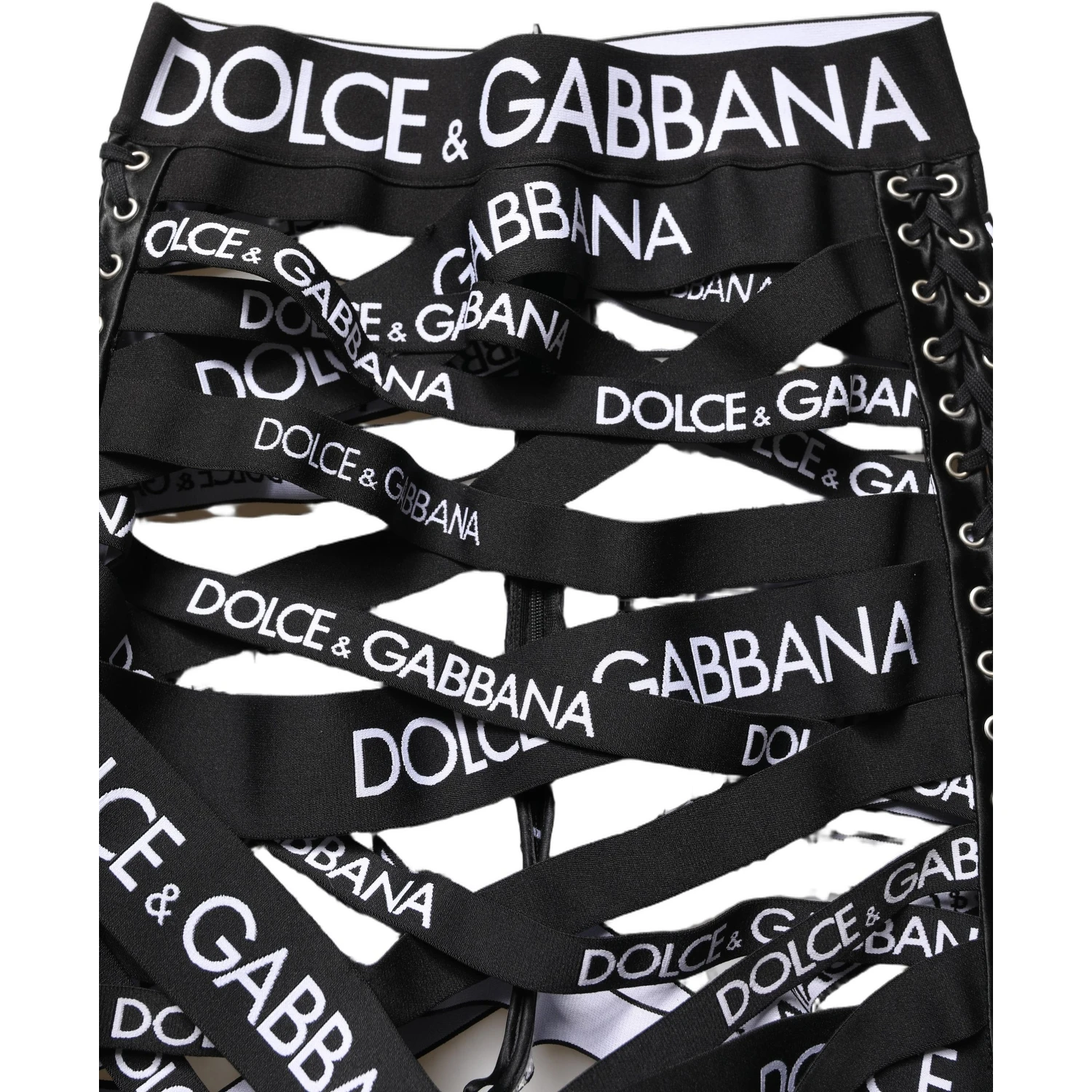Black Logo Tape Cut Out Skinny High Waist Pants