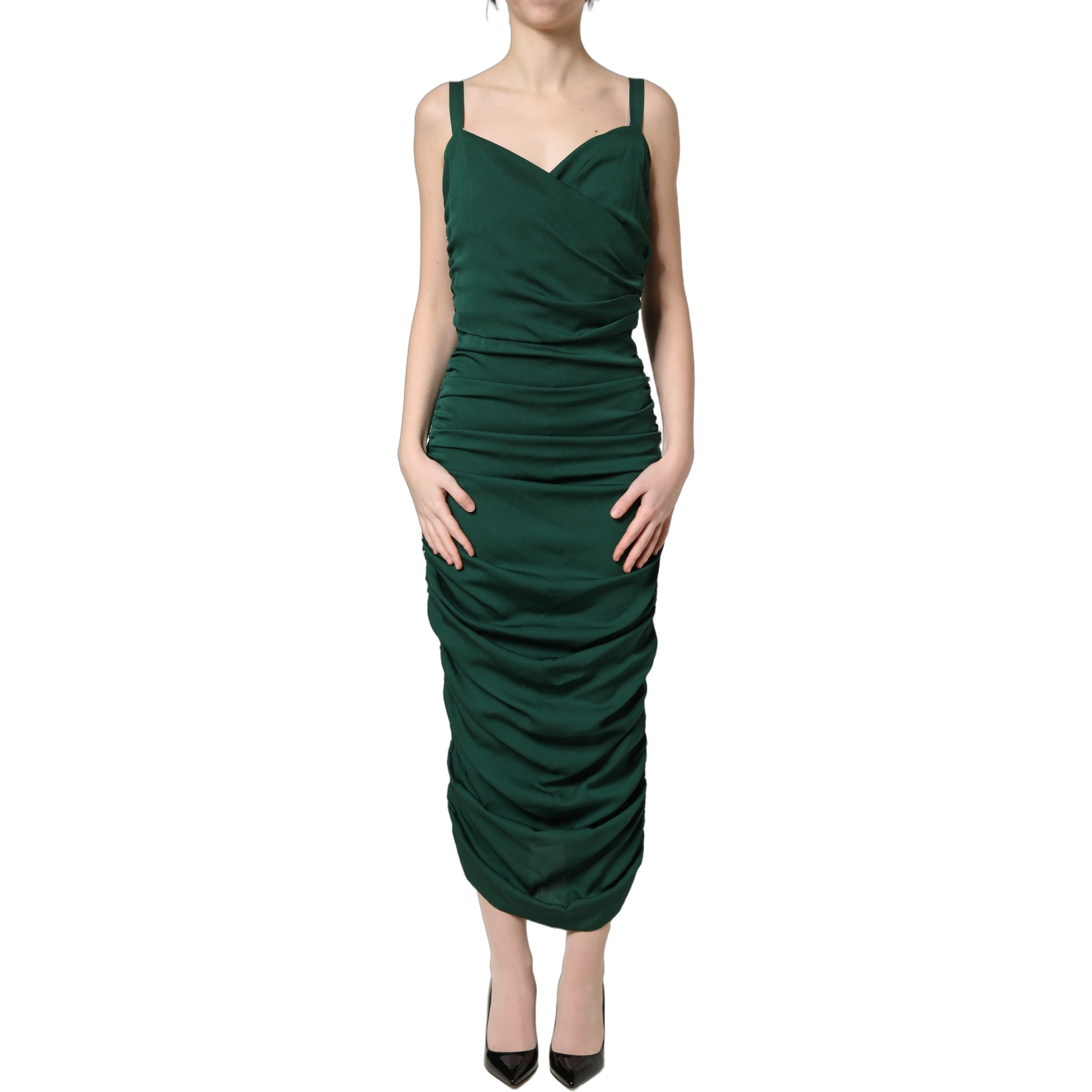 Green Ruched Sweetheart Bodycon Midi Dress