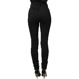 Black Nylon Stretch Skinny High Waist Pants