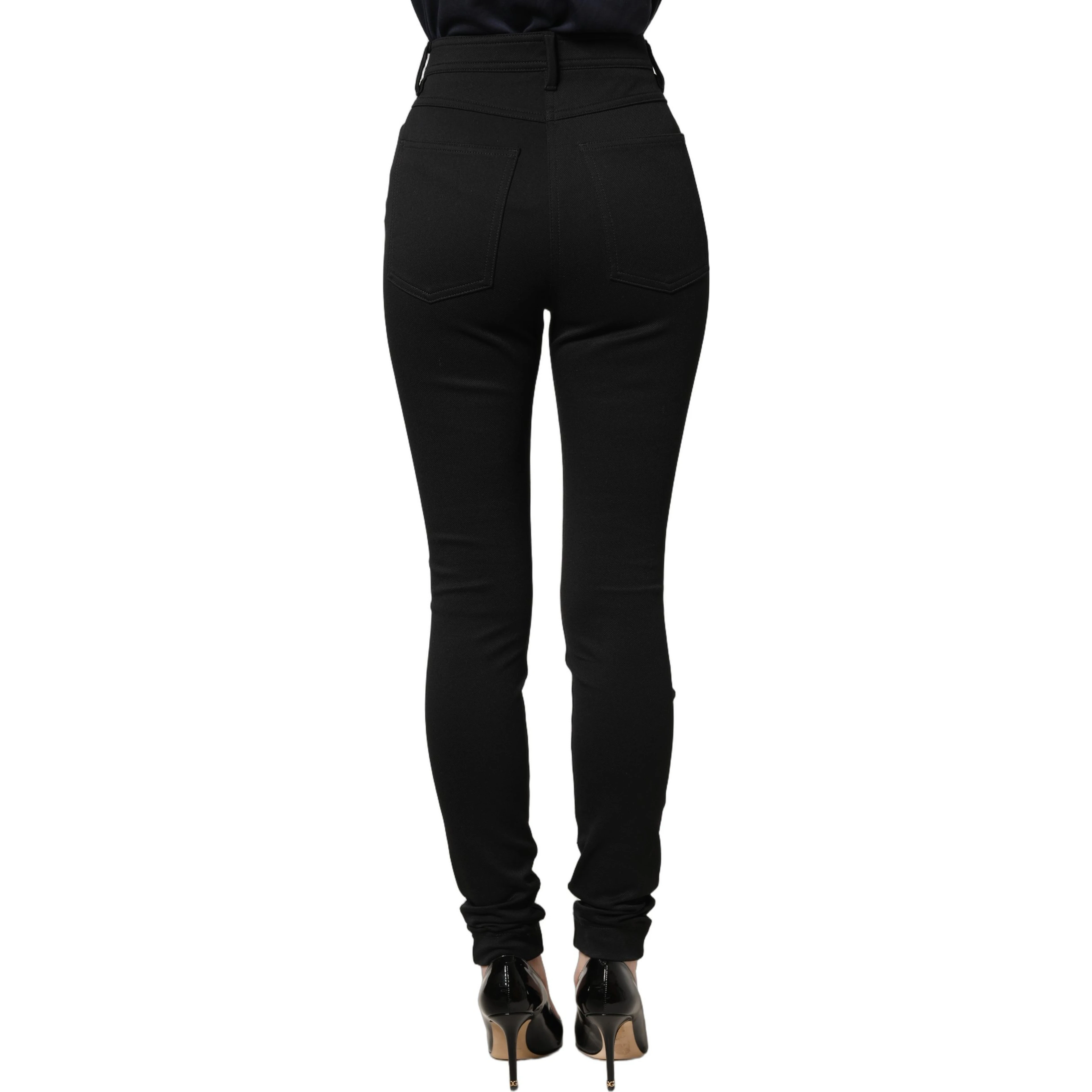 Black Nylon Stretch Skinny High Waist Pants