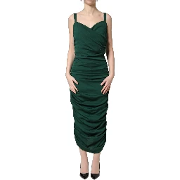 Green Ruched Sweetheart Bodycon Midi Dress