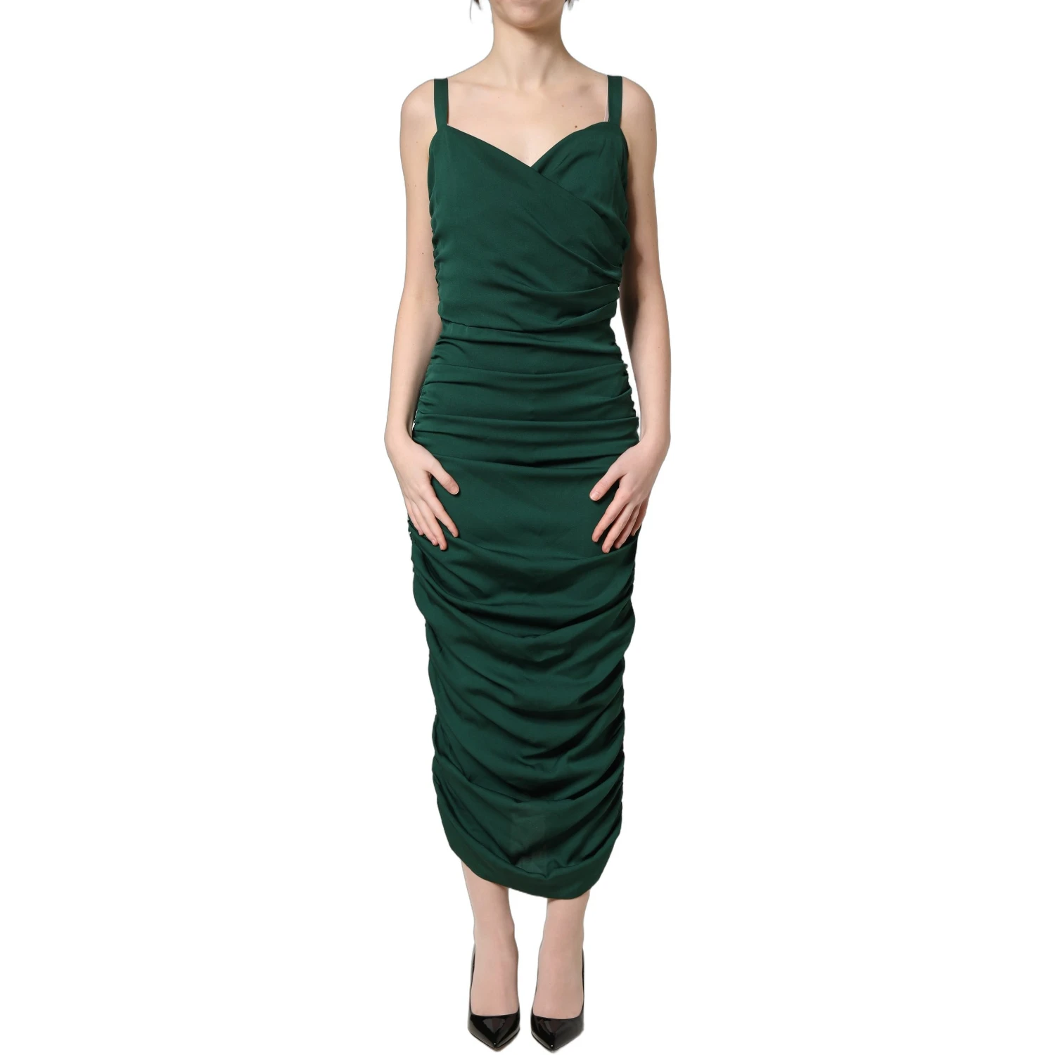 Green Ruched Sweetheart Bodycon Midi Dress