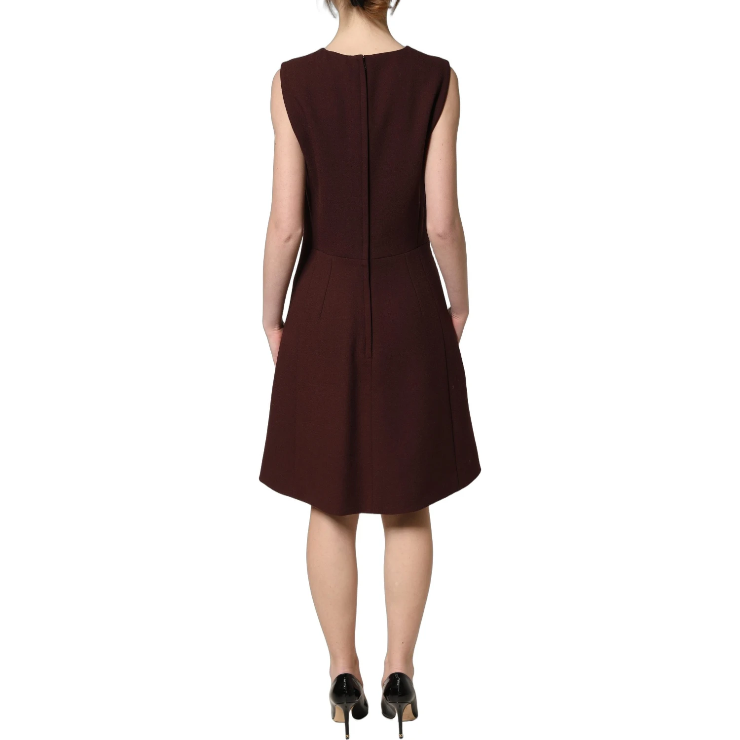 Maroon Lace Sleeveless Knee Length Dress