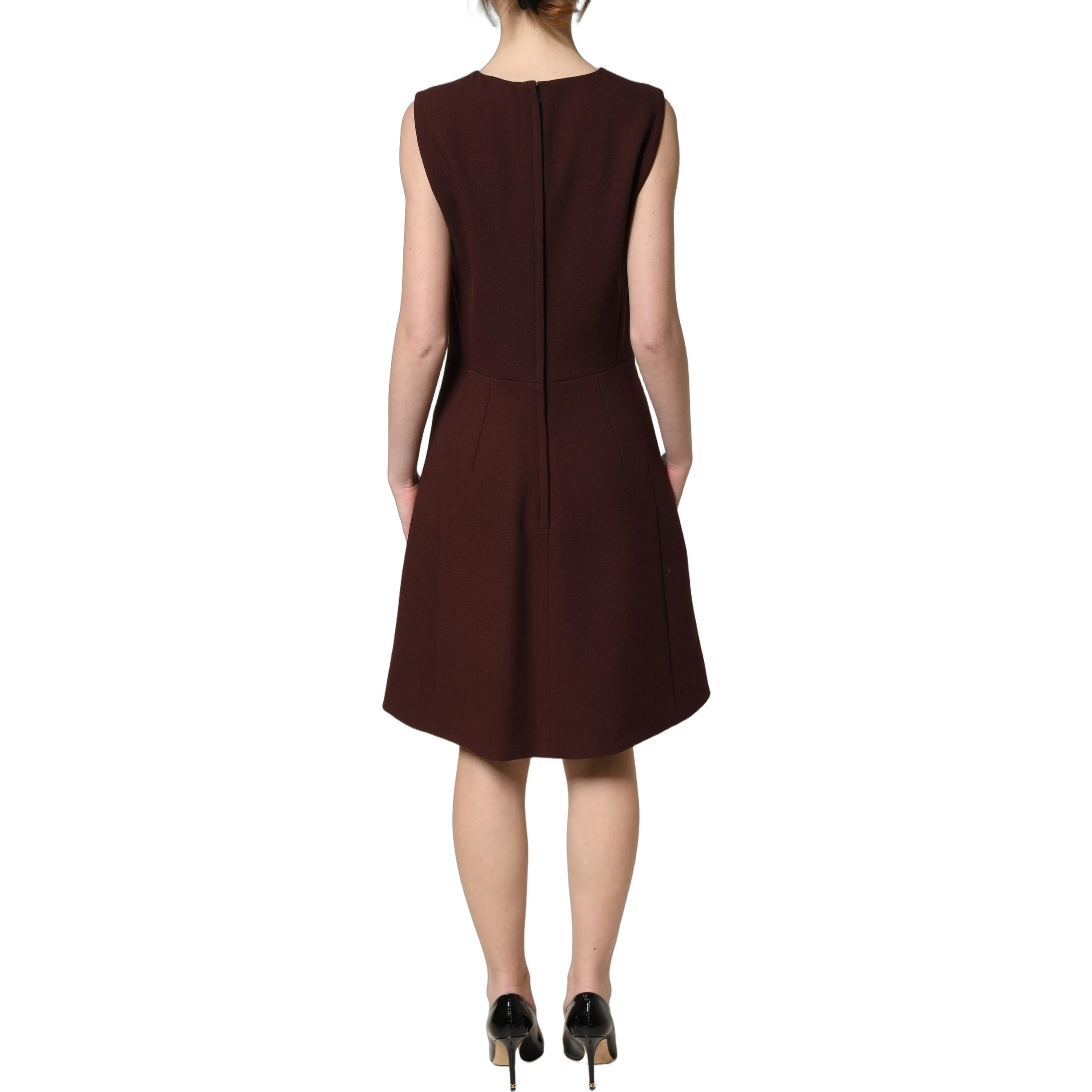 Maroon Lace Sleeveless Knee Length Dress