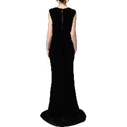 Black Viscose Velvet Floor Length Gown Dress