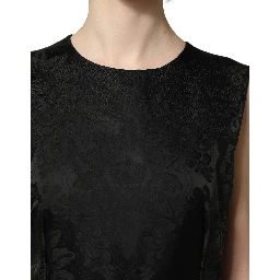 Black Floral Jacquard Sleeveless A-line Dress