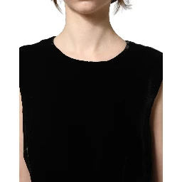 Black Viscose Velvet Floor Length Gown Dress