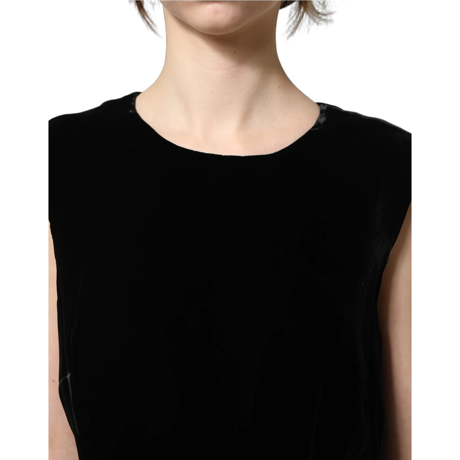 Black Viscose Velvet Floor Length Gown Dress