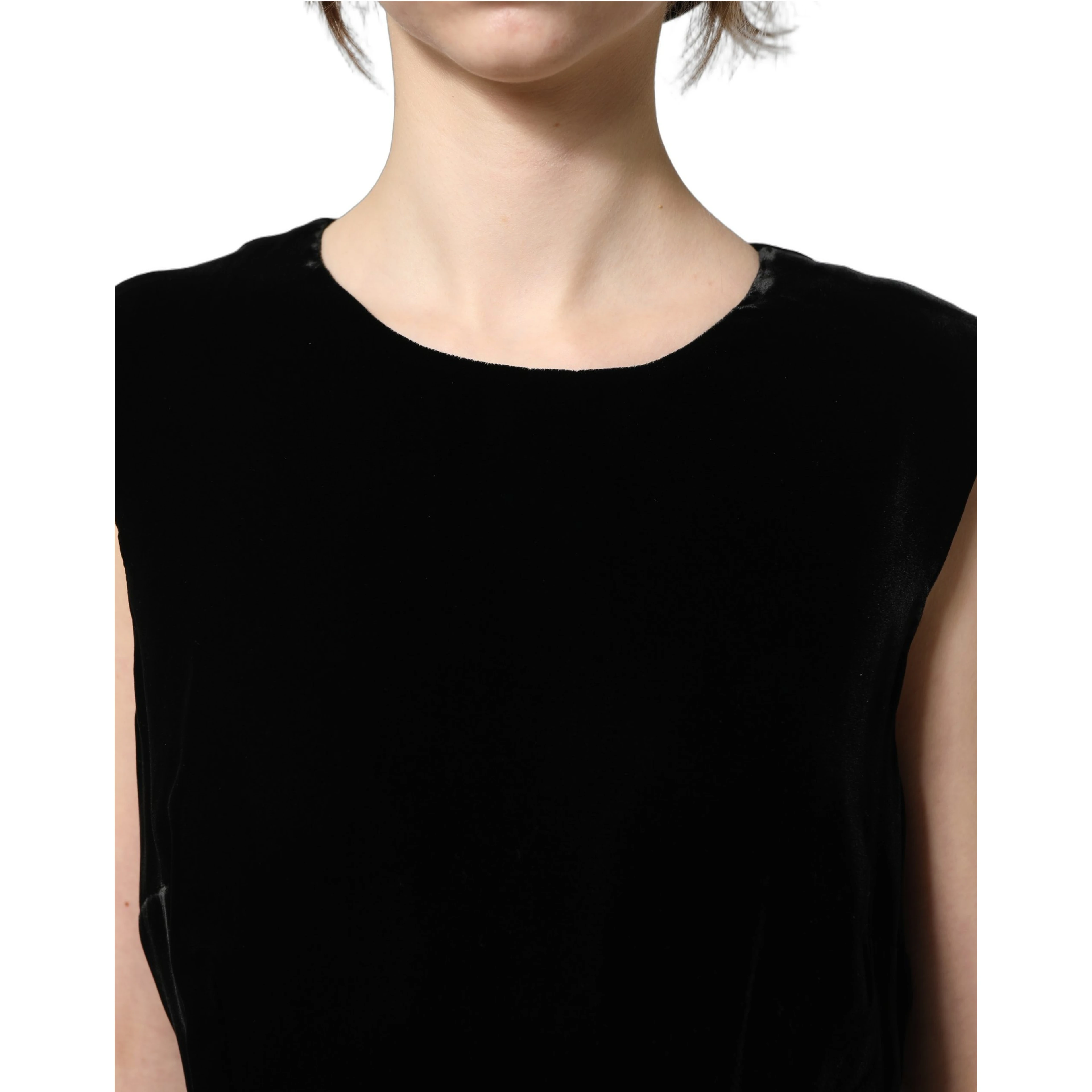 Black Viscose Velvet Floor Length Gown Dress