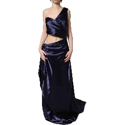 Navy Blue One Shoulder Evening Gown Dress