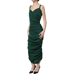 Green Ruched Sweetheart Bodycon Midi Dress