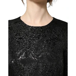 Black Floral Jacquard Flared A-line Dress