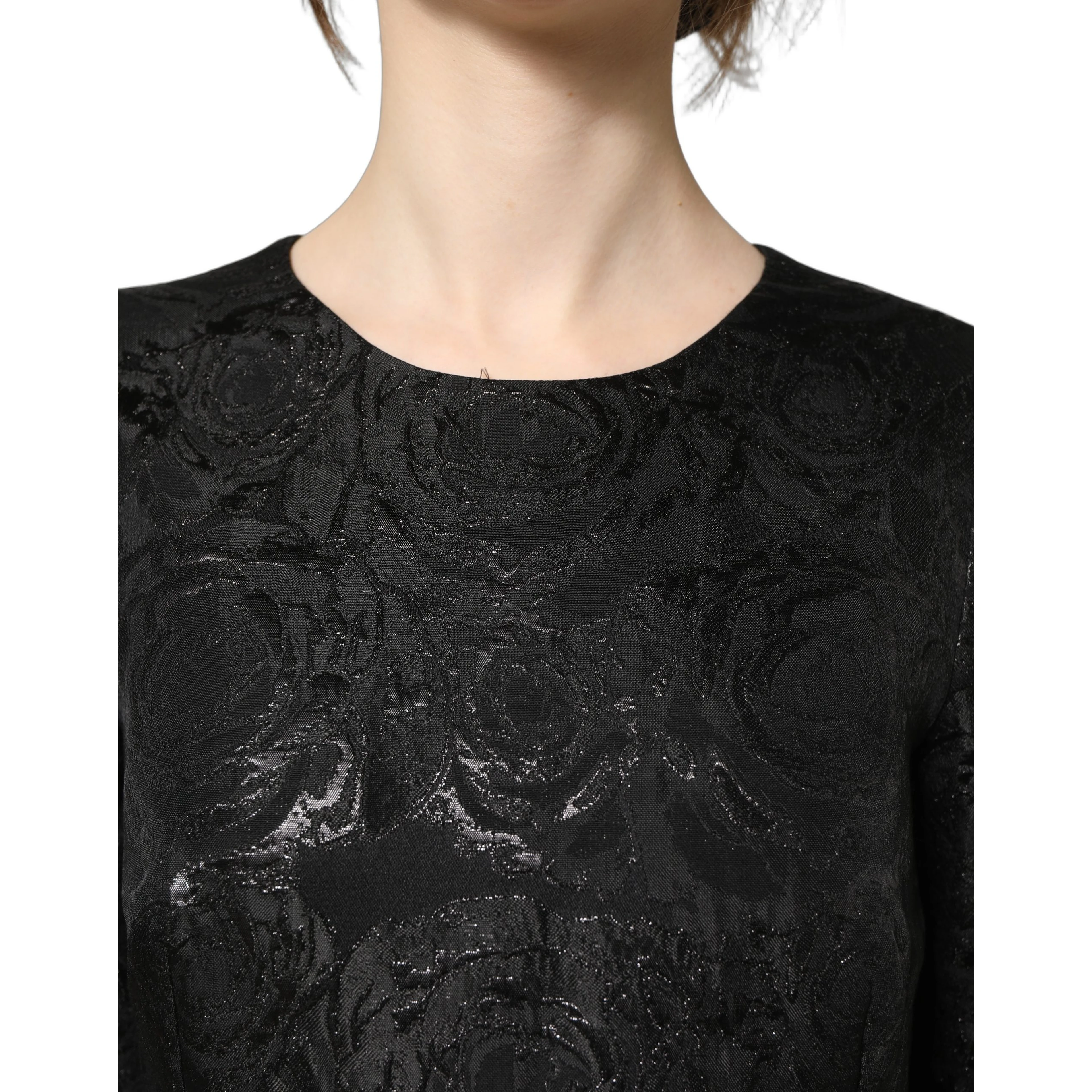 Black Floral Jacquard Flared A-line Dress