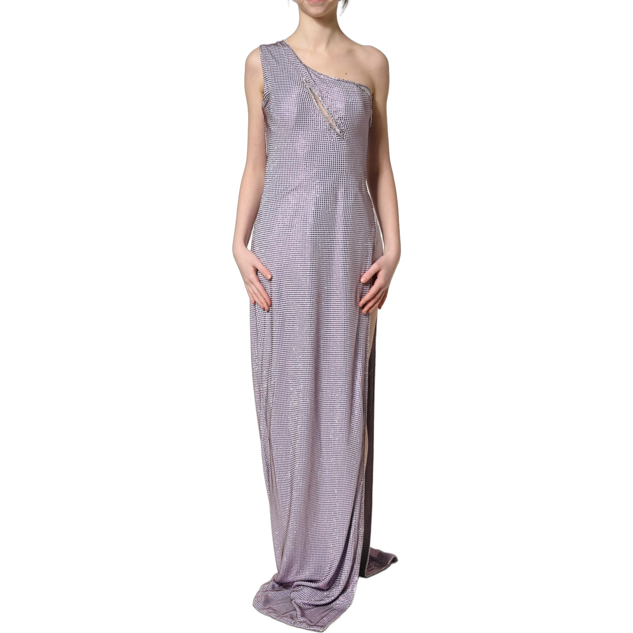 Purple Crystal OneShoulder EveningGown Dress