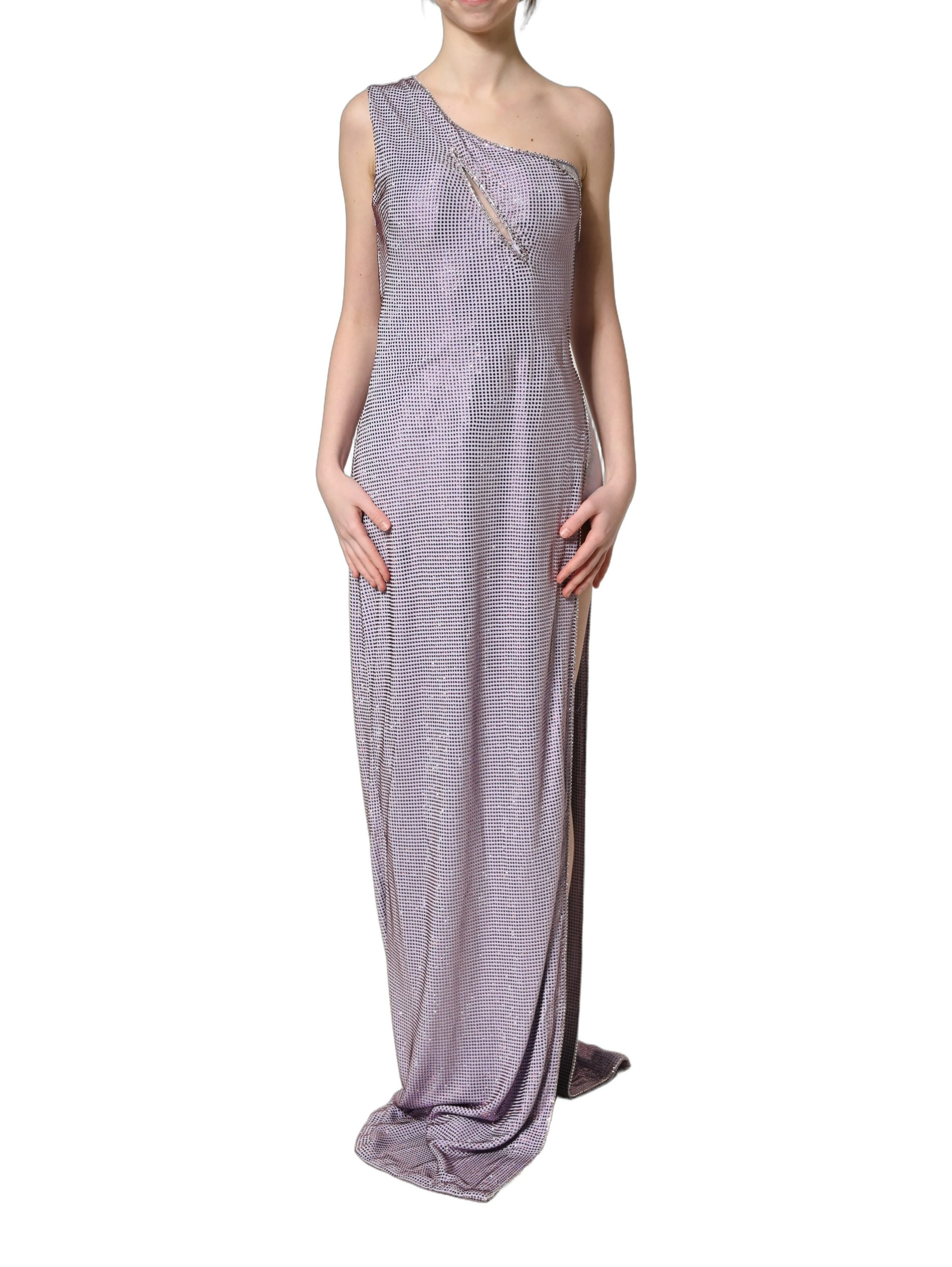 Purple Crystal OneShoulder EveningGown Dress