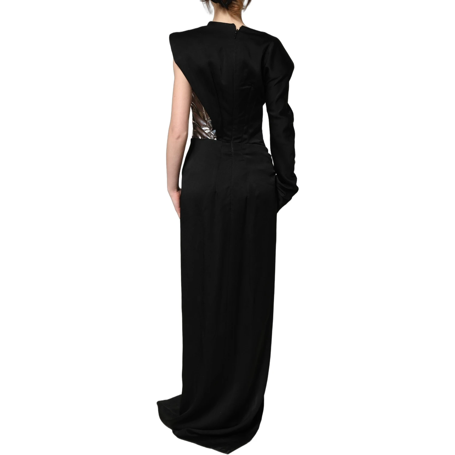 Black Silver OneShoulder Cocktail Gown Dress