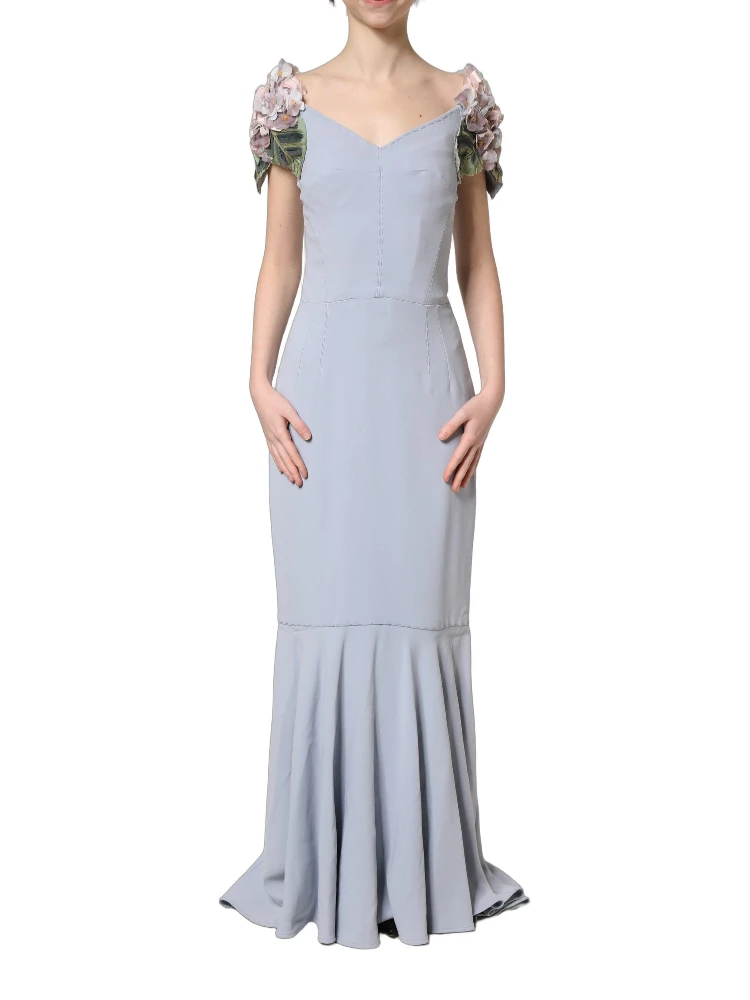 Light Blue Hydrangea Embellished Cap Sleeve Dress
