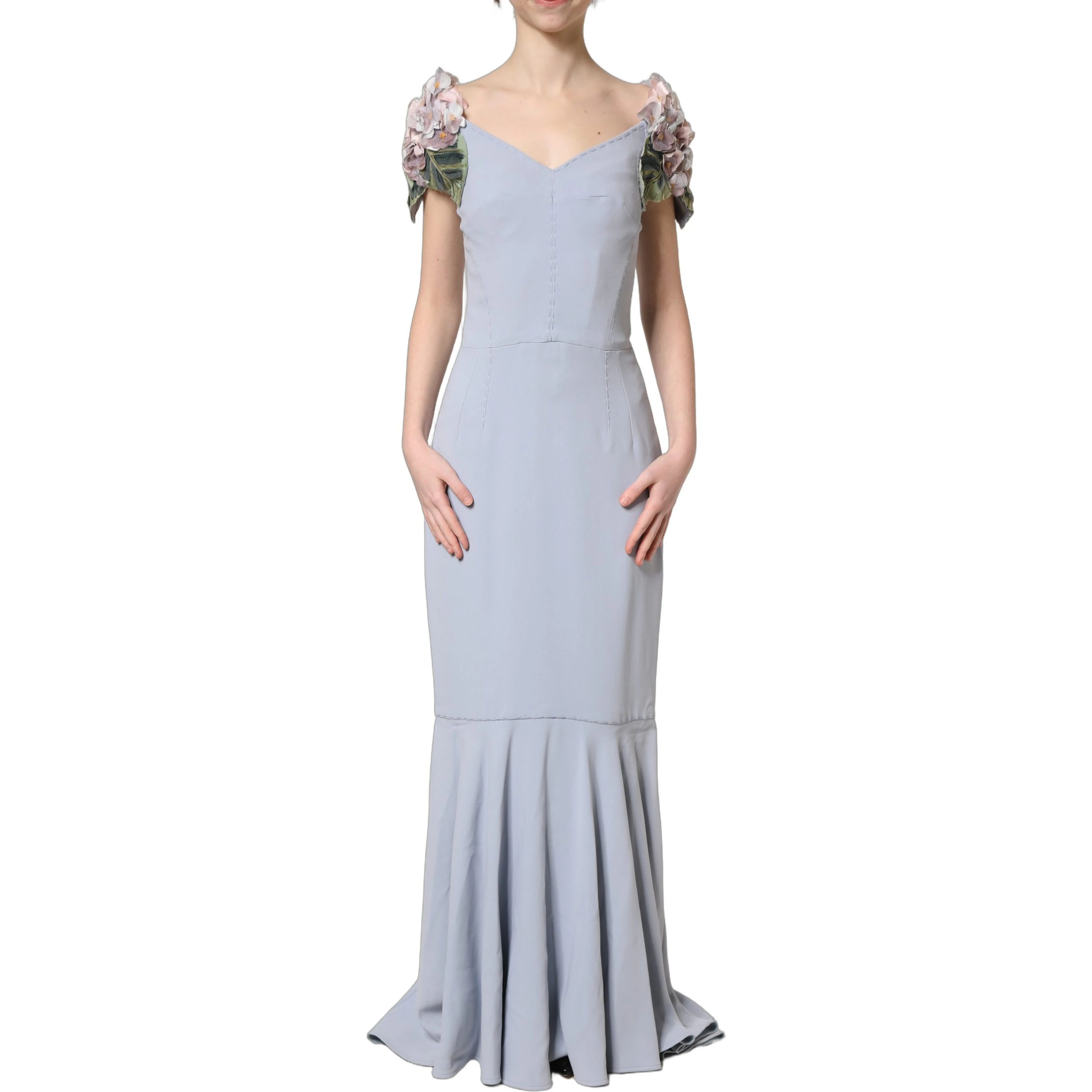 Light Blue Hydrangea Embellished Cap Sleeve Dress