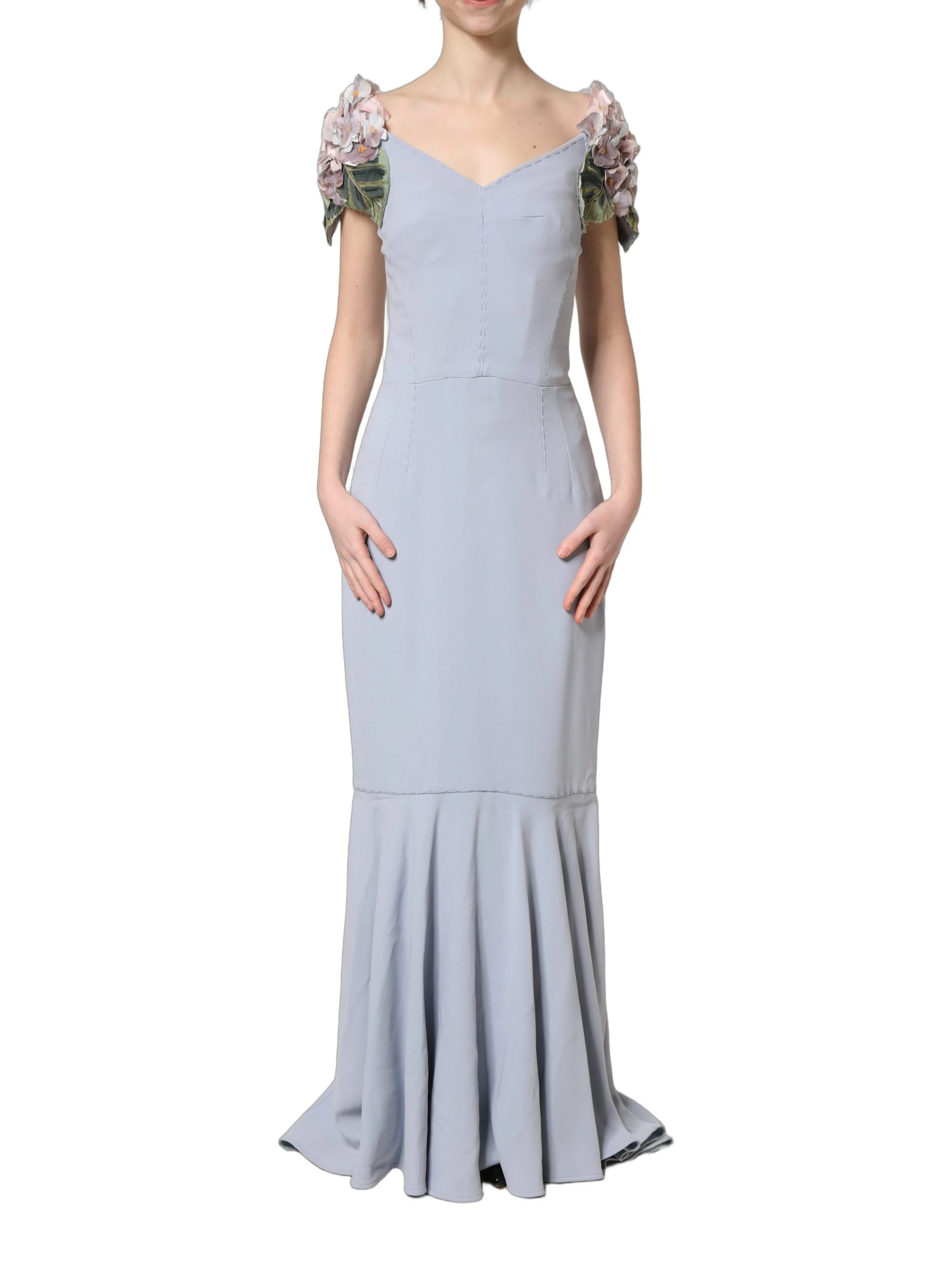 Light Blue Hydrangea Embellished Cap Sleeve Dress