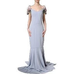 Light Blue Hydrangea Embellished Cap Sleeve Dress