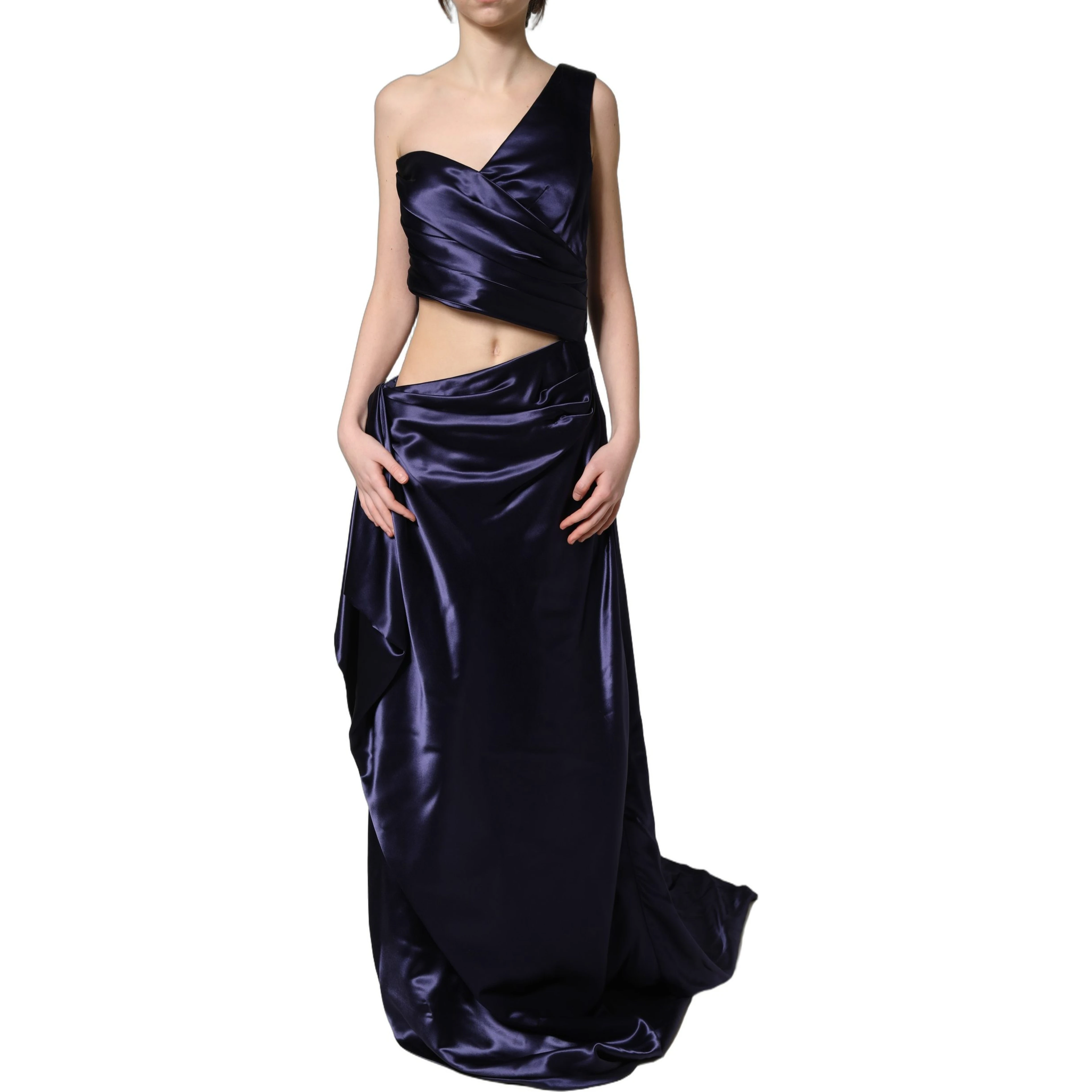 Navy Blue One Shoulder Evening Gown Dress