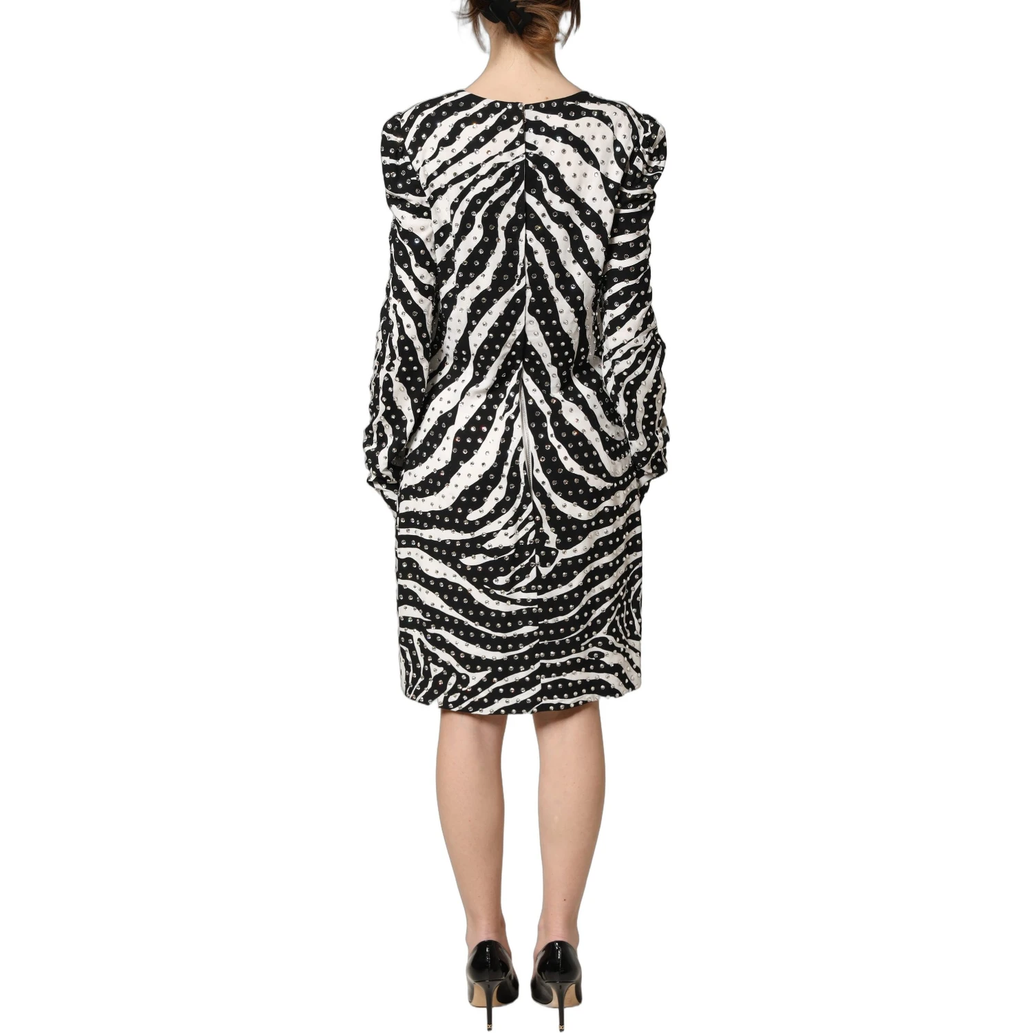 Black White Zebra Crystal Embellished Dress