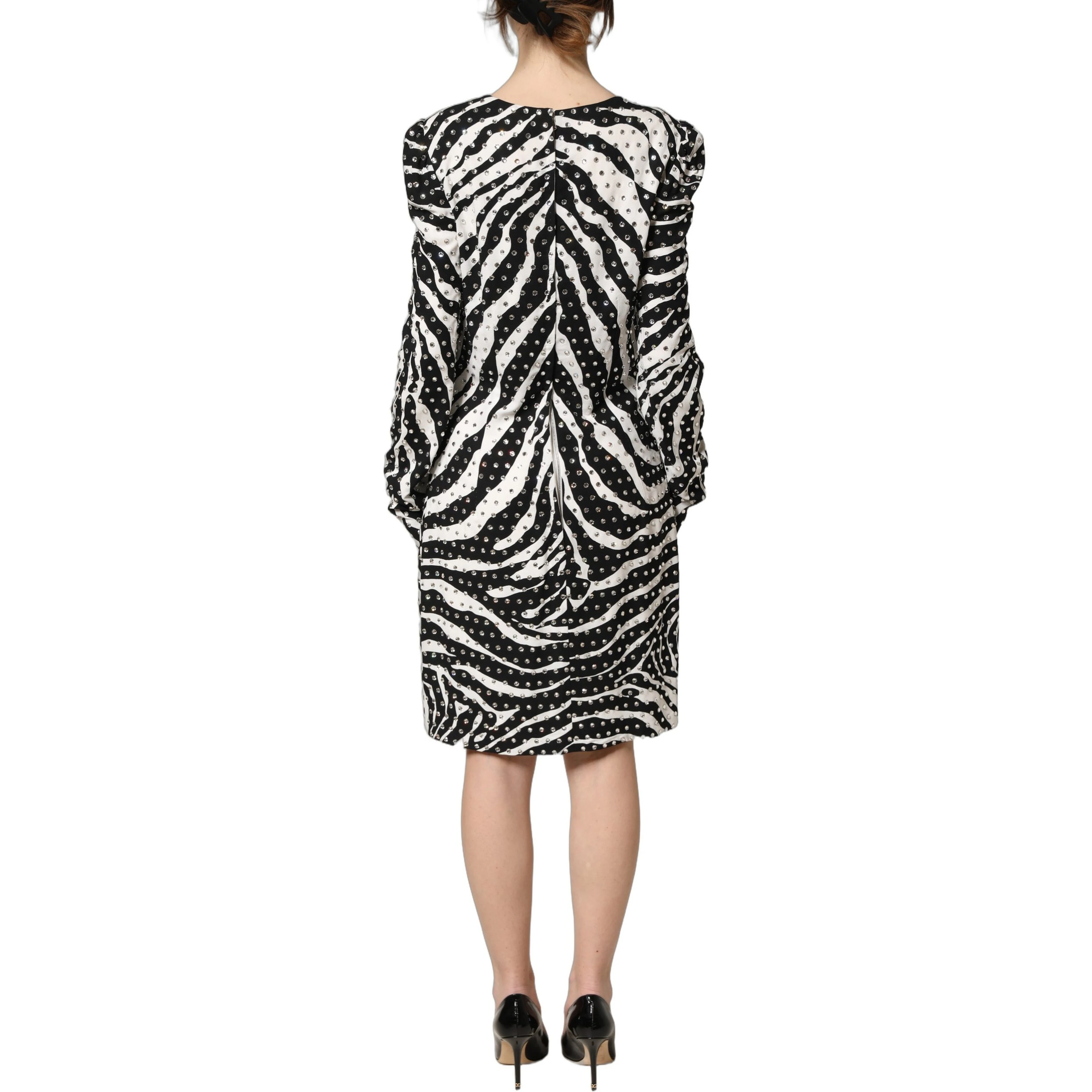 Black White Zebra Crystal Embellished Dress