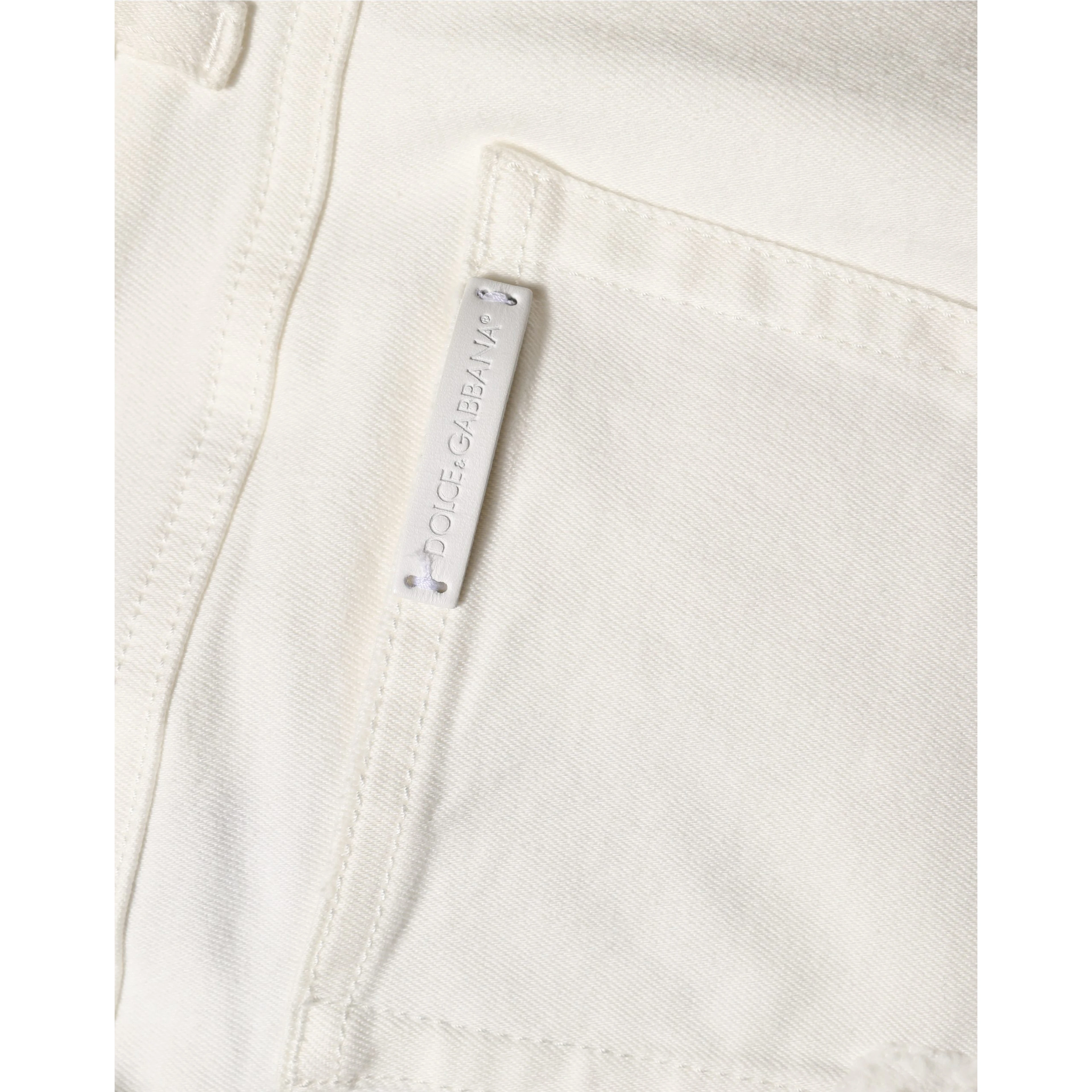 White Tattered Skinny Cotton Denim Jeans