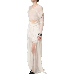 White Silk Sheer Draped Long Gown Dress