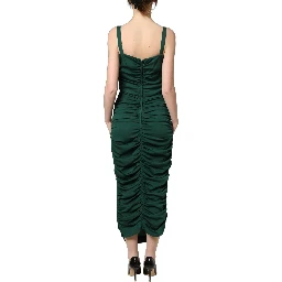 Green Ruched Sweetheart Bodycon Midi Dress